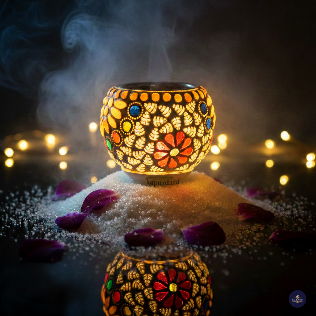 Camphor Electric Diffuser for Home & Office with Free Camphor Tablets | Ceramic Kapoor Dani Electrical with On/Off Switch & Night Lamp | Smoke Free, Child Safe & Shock Proof